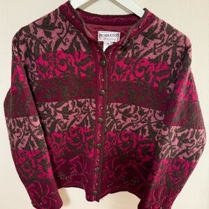 Pendleton Pink Fuchsia and Gray Patterned Wool Cardigan